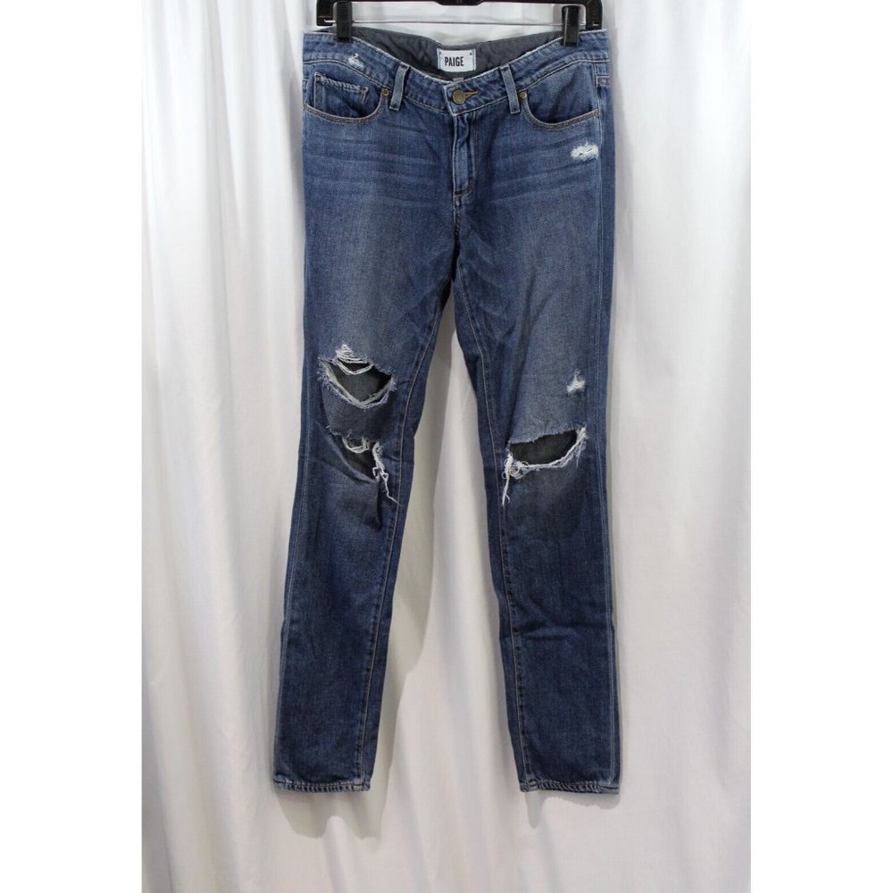 Paige Womens Medium Wash Distressed Jimmy Jimmy Skinny Jeans 26 (30)